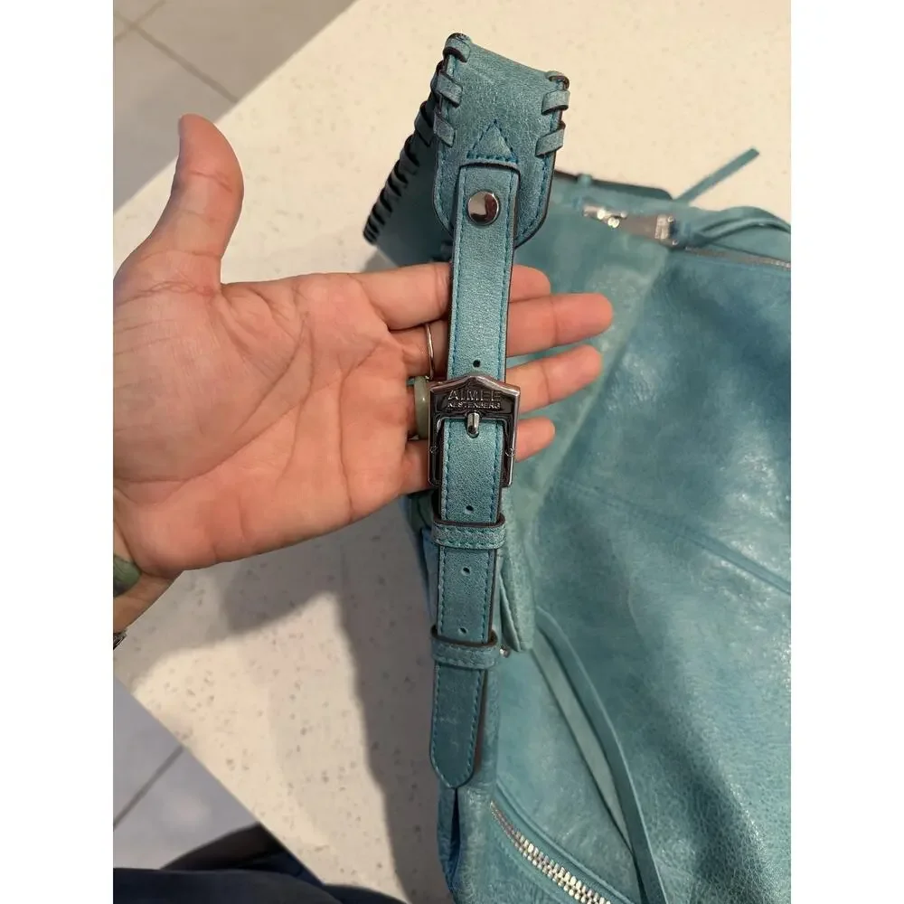 Aimee Kestenberg Bali Hobo Shoulder Bag Turquoise Leather Tassel Boho Casual